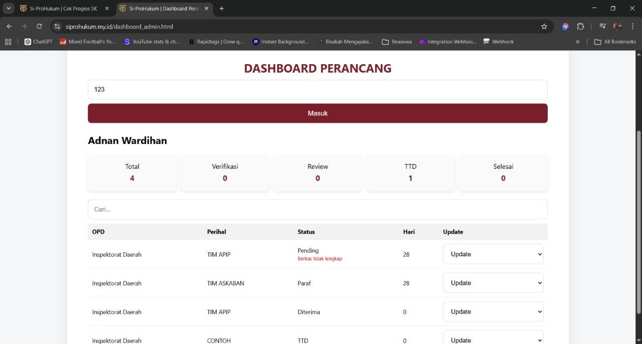 Screenshot tambahan dashboard SI-PROHUKUM 3