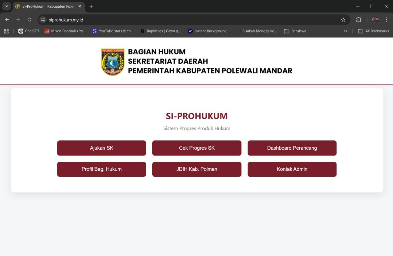 Screenshot dashboard aplikasi web SI-PROHUKUM
